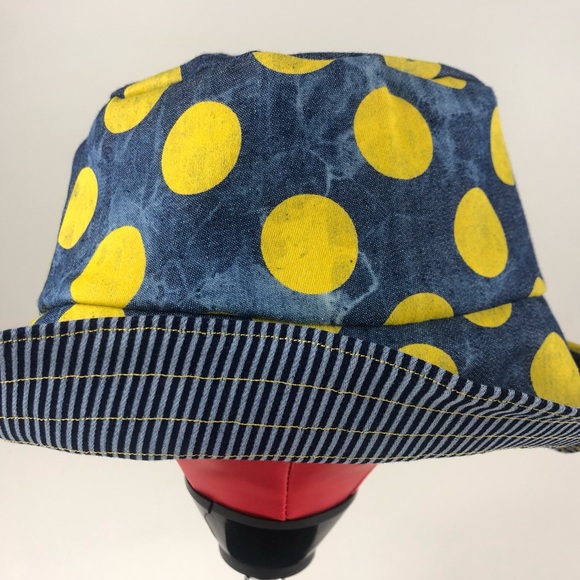 Lemon Drop Polka Dot Tie Dye Reversible Denim Hat - Picture 2 of 10